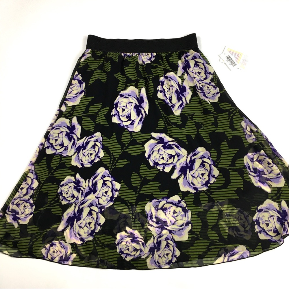 LuLaRoe Lola Skirt Black Green Purple Medium New